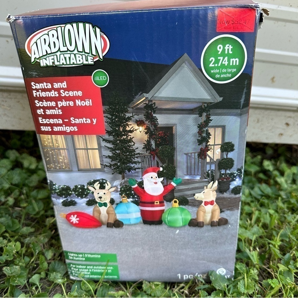 Gemmy Airblown Christmas Inflatable Santa Reindeer Lights Bulbs 9 ft Lighted - Picture 9 of 11